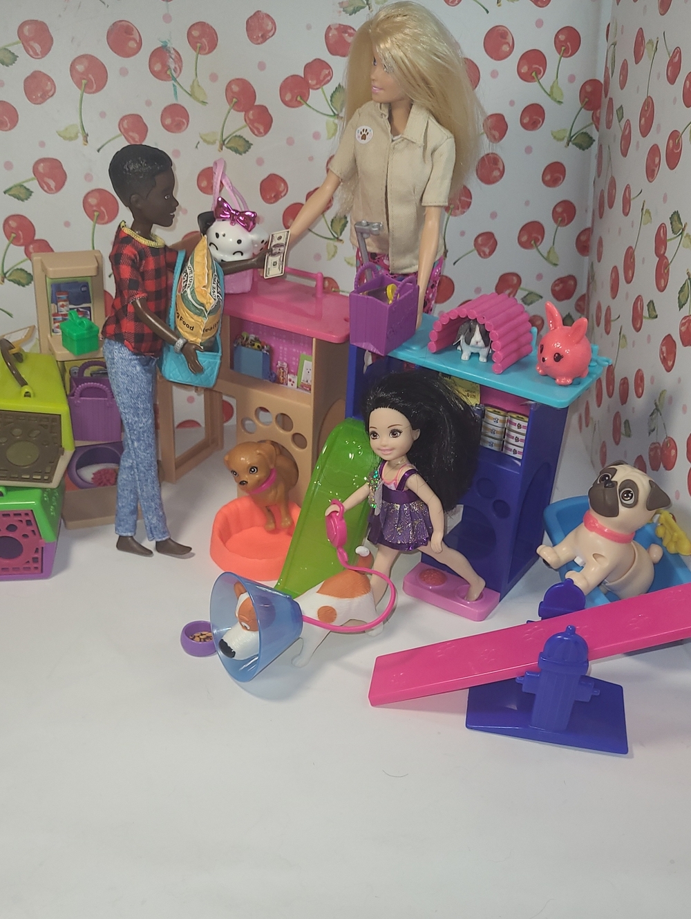 Barbie Pet Shop Playset with Pink, Purple, Blue and Green Accessories